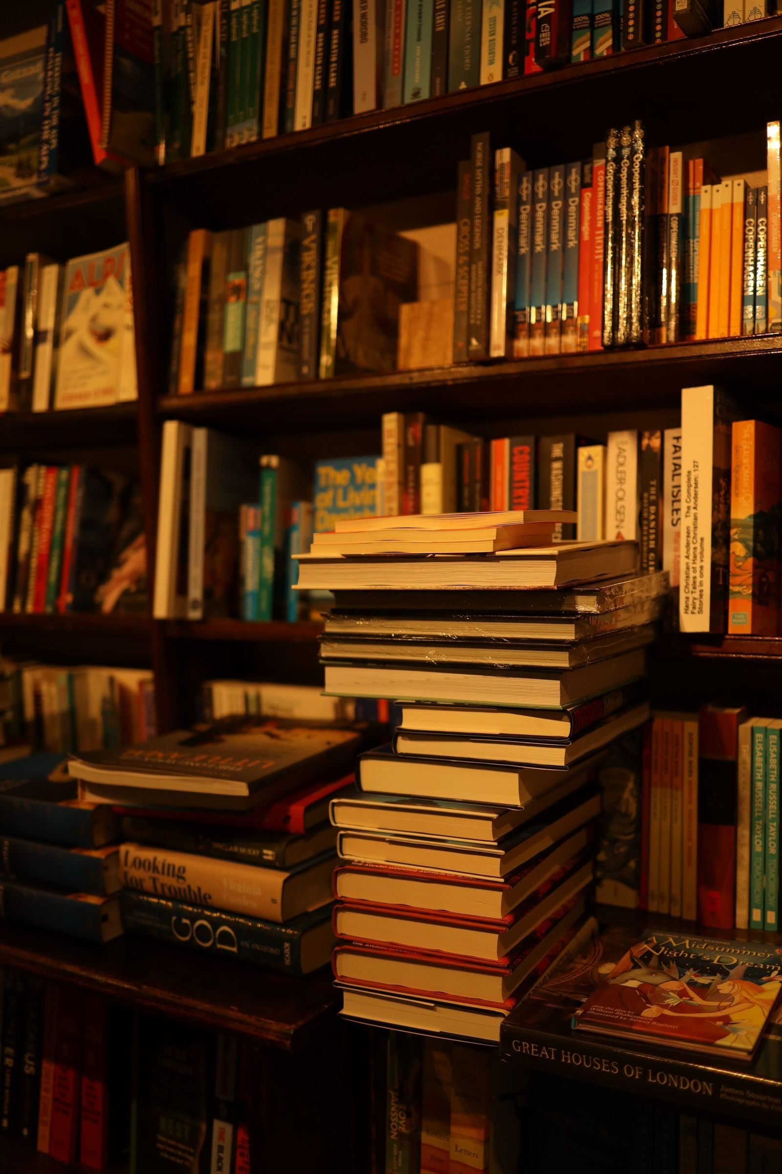 Livros sobre a mesa e na estante, representando os livros de estoicismo