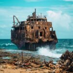 Navio naufragado em uma praia, simbolizando a historia de Zenao de Citio