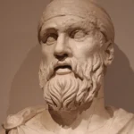 Busto de mármore de um filósofo grego barbado, tema de estoicismo x epicurismo
